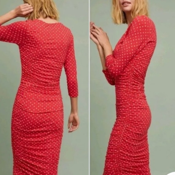 Not for sale Anthropologie Medea Ruched Column Dress M red - Picture 3 of 9